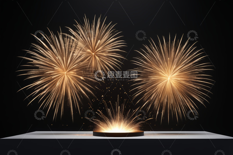 高清大图下载【趣麦麦图】黑色背景上的金色烟花素材