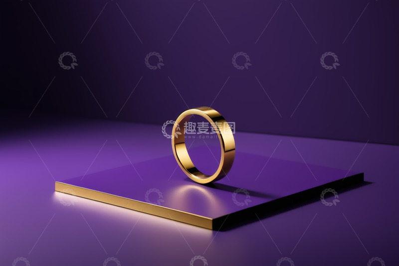 高清大图下载【趣麦麦图】紫色背景上的金色戒指展示
