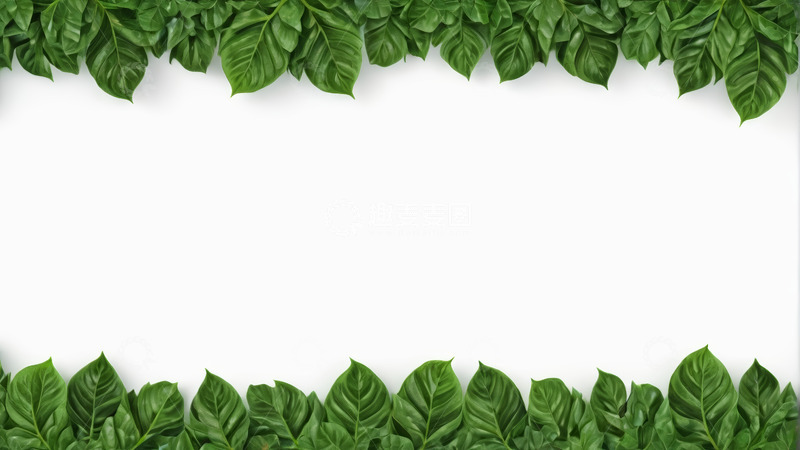 高清大图下载【趣麦麦图】绿叶装饰的白色背景图