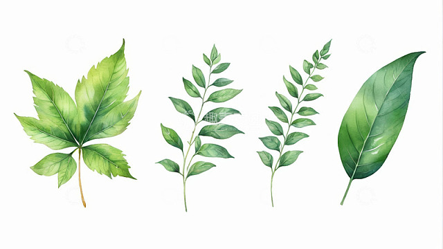 水彩风格绿色植物叶片素材