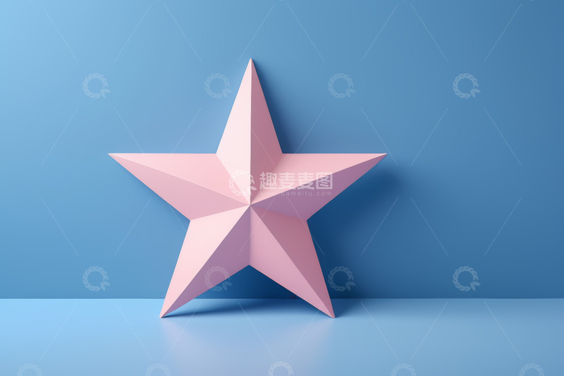 高清大图下载【趣麦麦图】蓝色背景粉色立体五角星