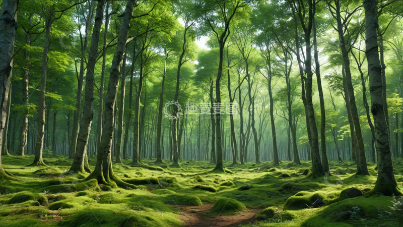 高清大图下载【趣麦麦图】阳光照耀下的茂密森林景象