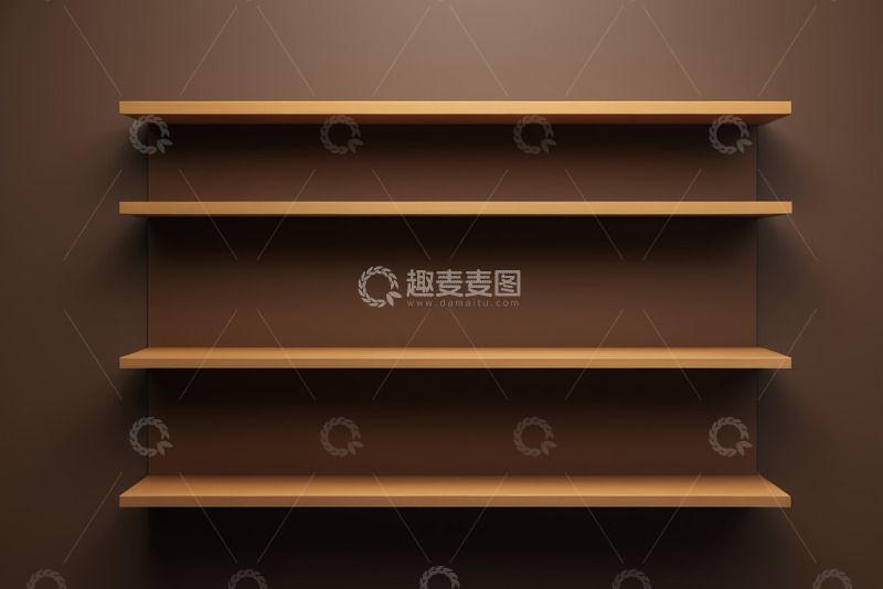 高清大图下载【趣麦麦图】棕色背景上的空木质置物架