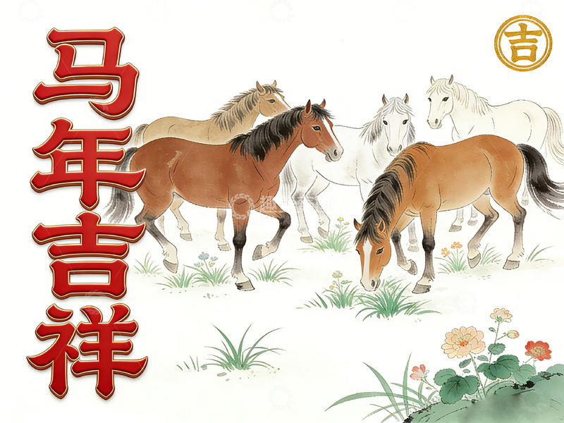 高清大图下载【趣麦麦图】马年吉祥水墨画中国风