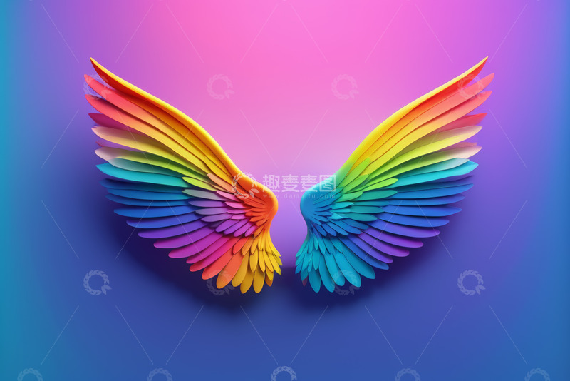 高清大图下载【趣麦麦图】彩色翅膀渐变背景素材