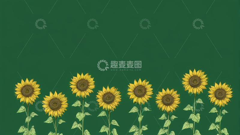 高清大图下载【趣麦麦图】绿色背景上的向日葵图案