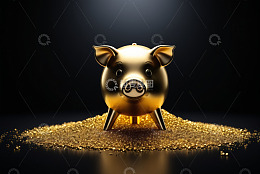 金色小猪存钱罐与金粉素材