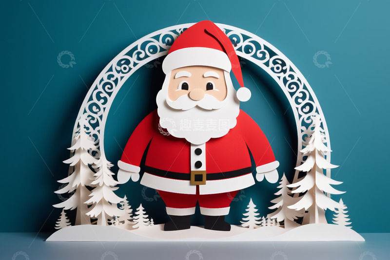 高清大图下载【趣麦麦图】立体纸艺圣诞老人节日形象