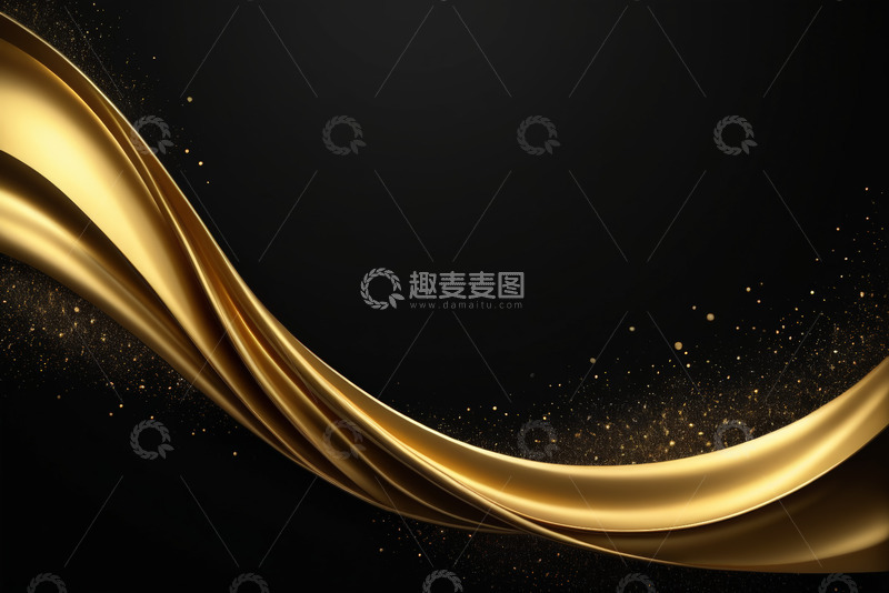 高清大图下载【趣麦麦图】黑色背景金色流体抽象素材