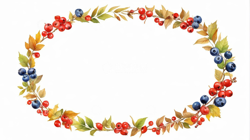 高清大图下载【趣麦麦图】水彩风格浆果叶子花环装饰