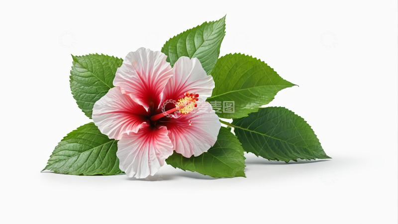 高清大图下载【趣麦麦图】白色背景上的粉色扶桑花