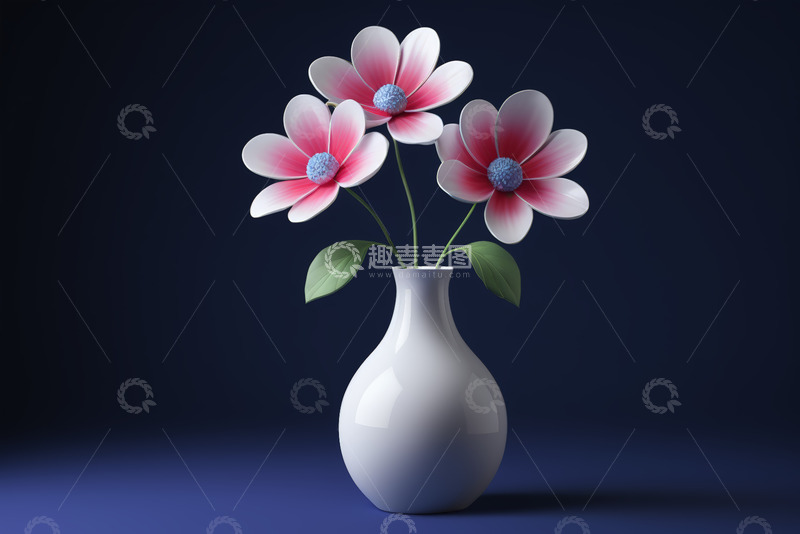 高清大图下载【趣麦麦图】白色花瓶中绽放的粉色花朵