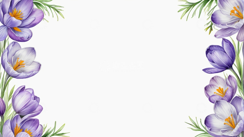 高清大图下载【趣麦麦图】紫色番红花花卉边框素材