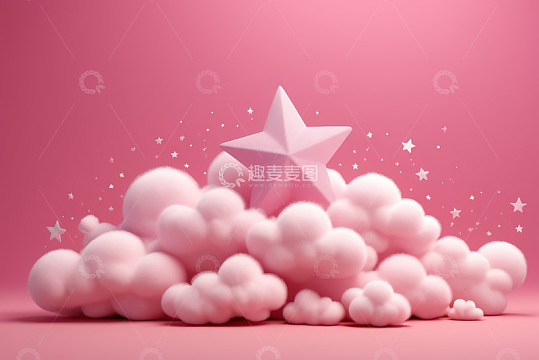 粉色背景上的云朵与星星