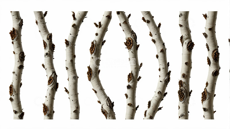 高清大图下载【趣麦麦图】白色背景下的桦树枝特写