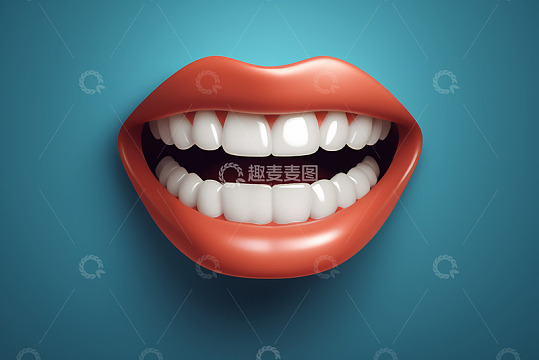 张开的红色嘴唇与洁白牙齿