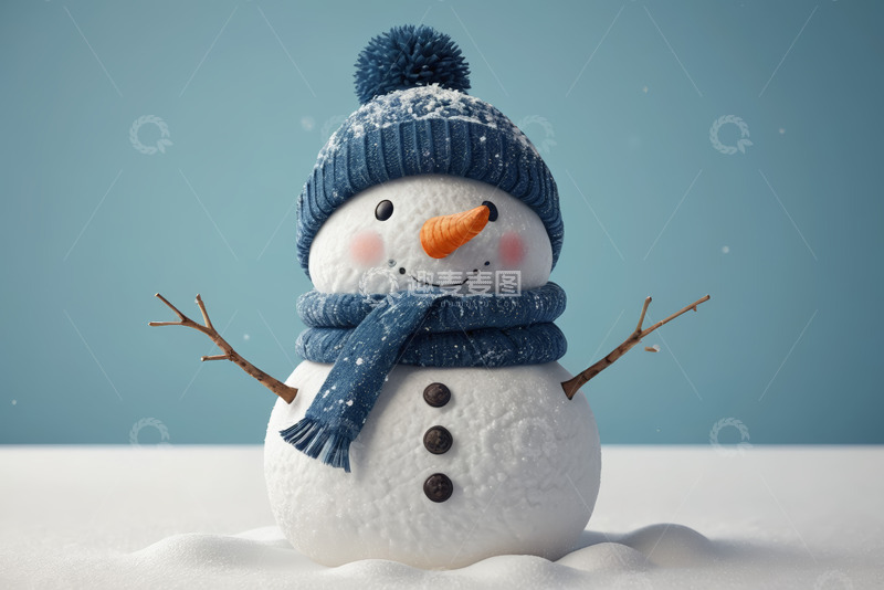 高清大图下载【趣麦麦图】戴帽围巾雪人特写