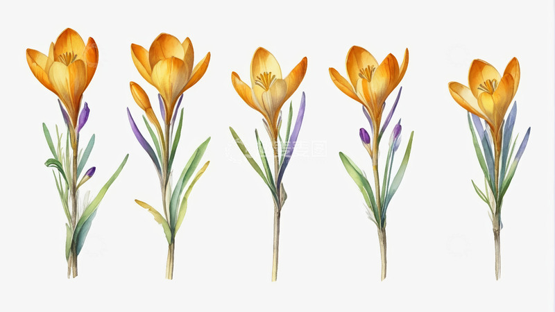 高清大图下载【趣麦麦图】手绘黄色番红花插画