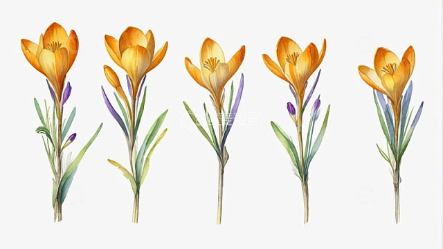 手绘黄色番红花插画