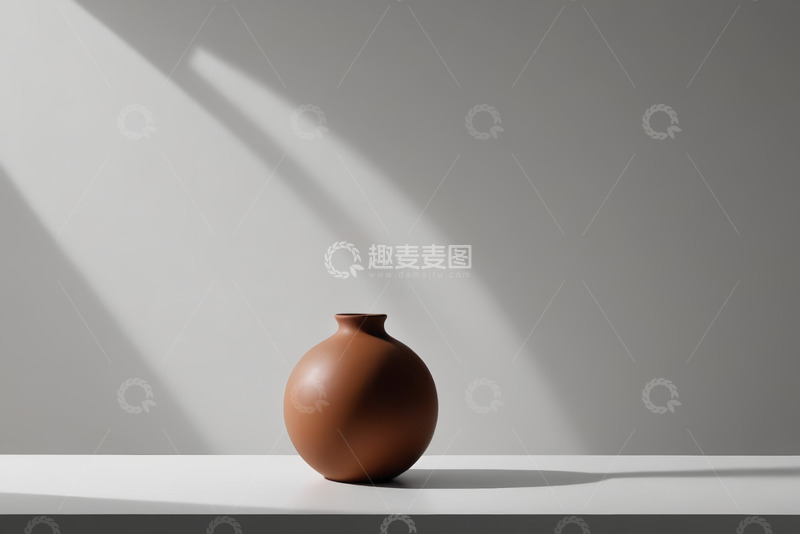 高清大图下载【趣麦麦图】简约背景下的陶制花瓶