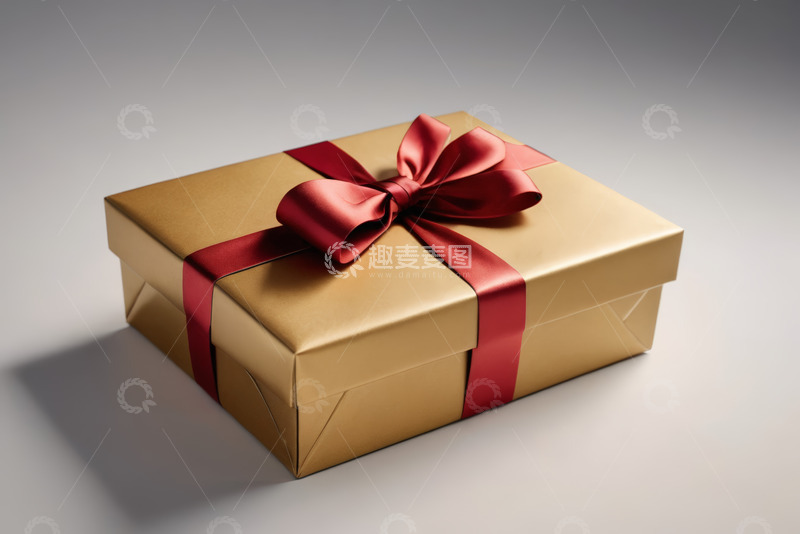 高清大图下载【趣麦麦图】金色礼物盒配红色蝴蝶结