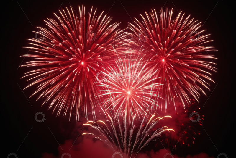 高清大图下载【趣麦麦图】夜空中绽放的红色烟花