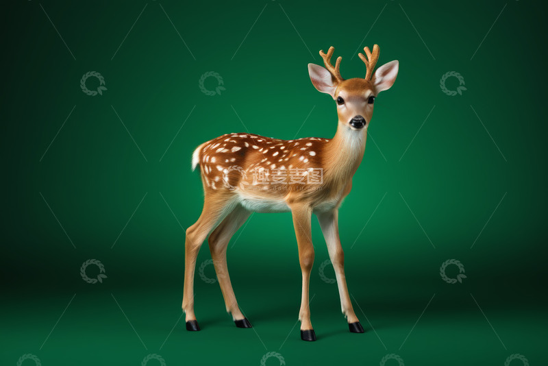 高清大图下载【趣麦麦图】绿色背景前的小鹿