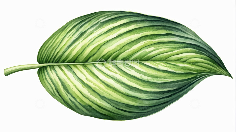 高清大图下载【趣麦麦图】手绘绿色条纹植物叶片素材