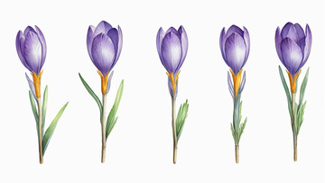 紫色番红花花卉插画素材