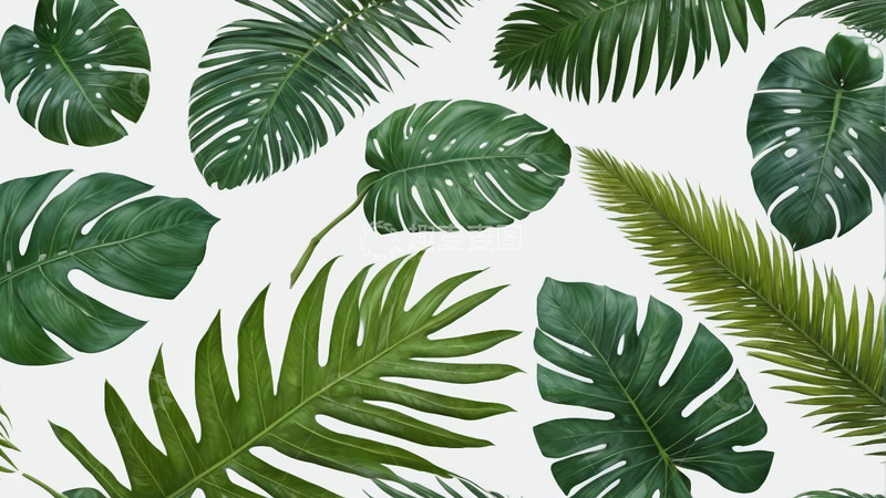 高清大图下载【趣麦麦图】热带植物绿叶背景图案