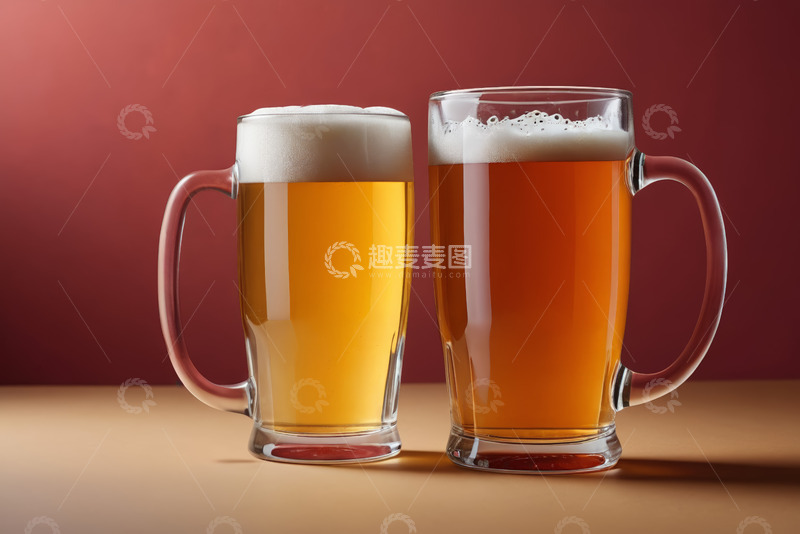 高清大图下载【趣麦麦图】两杯满溢泡沫的啤酒特写