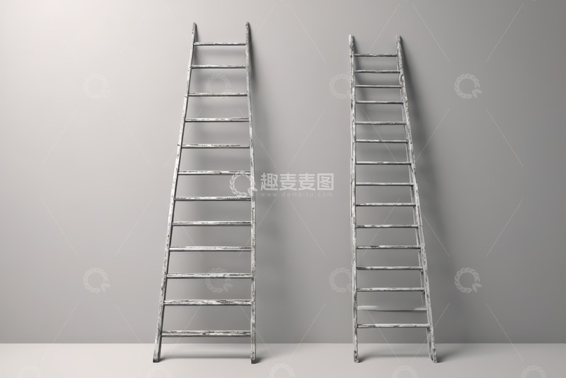 高清大图下载【趣麦麦图】靠墙摆放的两架金属梯子