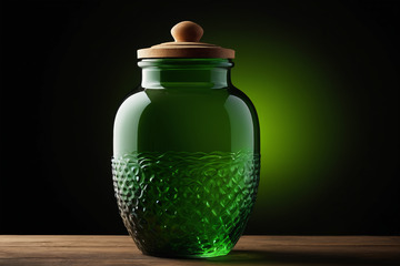 绿色玻璃罐带木盖静物素材