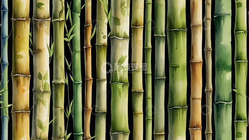 高清大图下载【趣麦麦图】水彩风格竹子背景素材