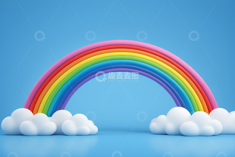 高清大图下载【趣麦麦图】蓝色背景上的彩虹与云朵