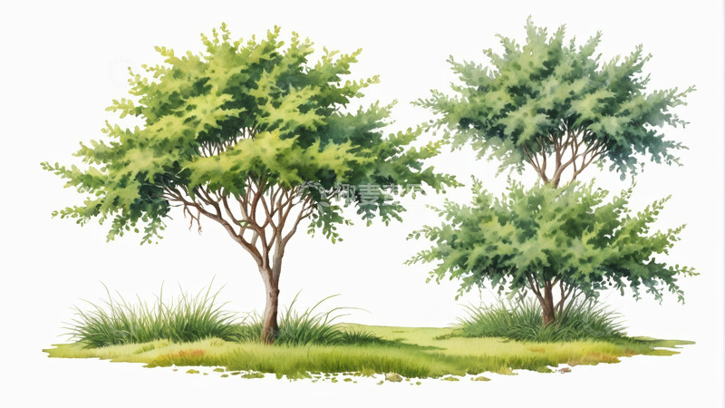 高清大图下载【趣麦麦图】两棵绿树与草地自然场景