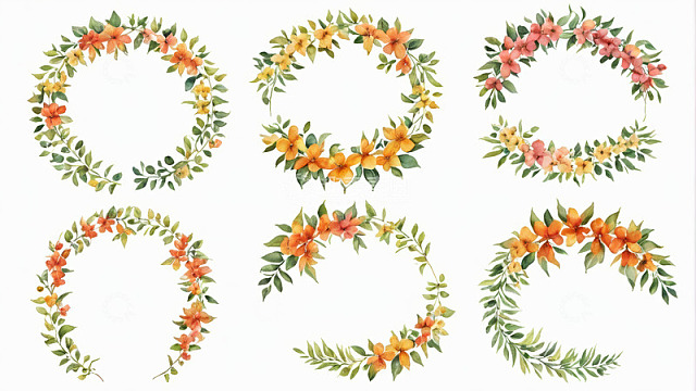 水彩风格花卉花环装饰素材