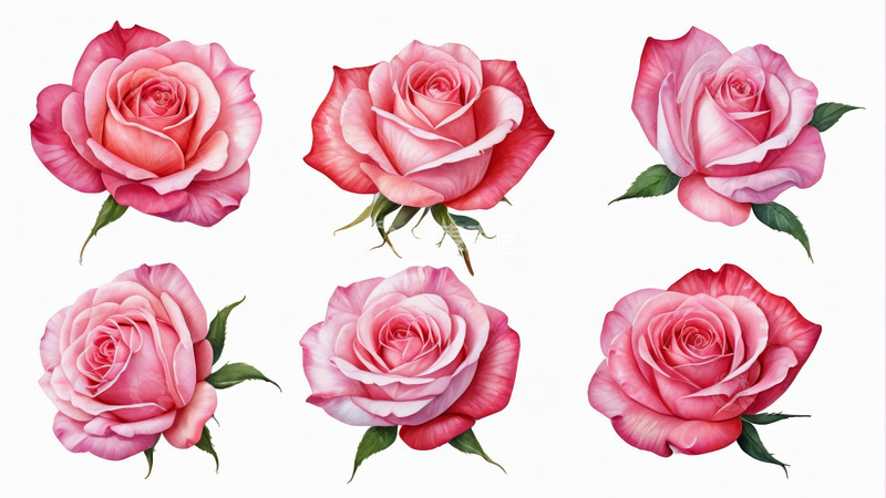 高清大图下载【趣麦麦图】六朵粉色玫瑰花插画素材