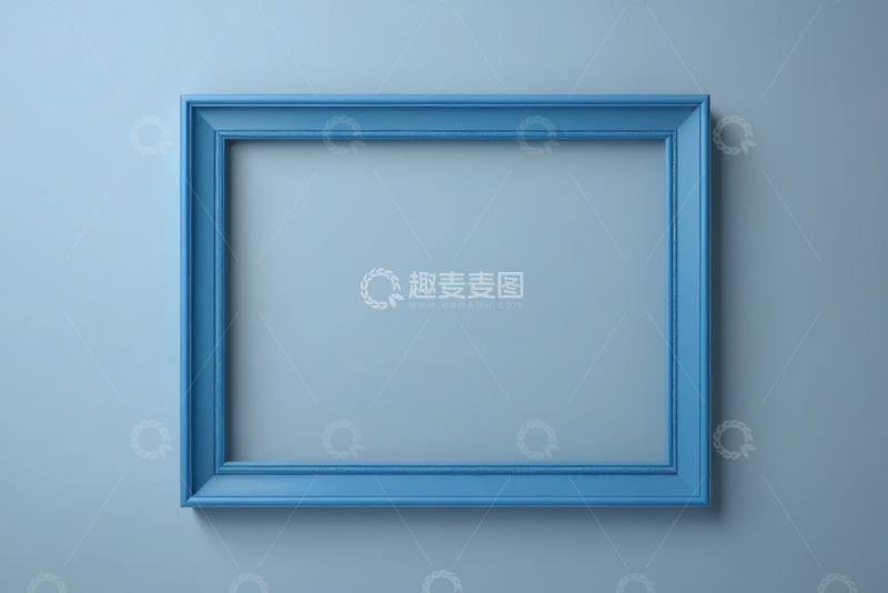 高清大图下载【趣麦麦图】蓝色框架挂于浅蓝墙面