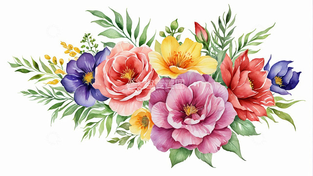 多彩花卉水彩插画素材