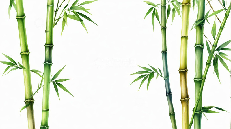 高清大图下载【趣麦麦图】清新水墨风格竹子插画素材