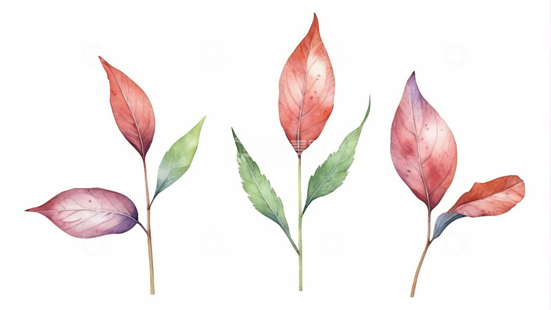 高清大图下载【趣麦麦图】水彩风格植物叶片素材