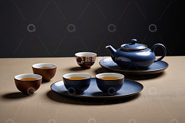 中式茶具与茶杯摆拍
