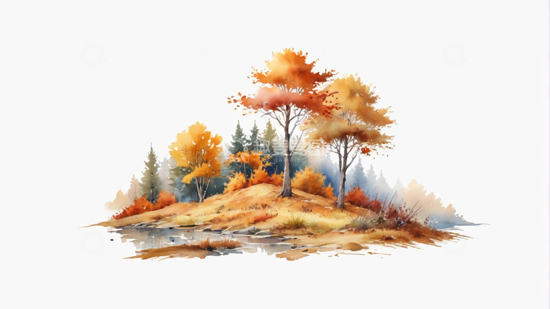 高清大图下载【趣麦麦图】秋季自然风光水彩画