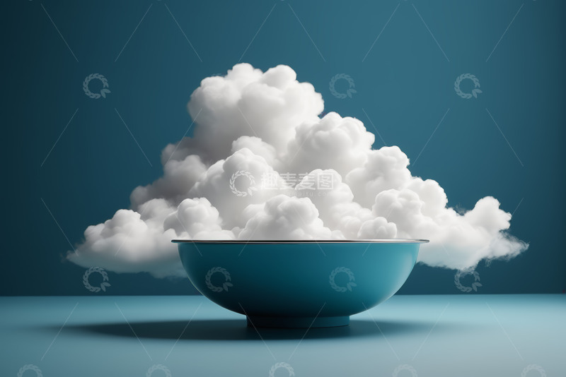 高清大图下载【趣麦麦图】蓝色碗中升腾的白色云朵