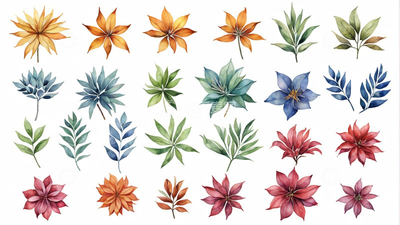 高清大图下载【趣麦麦图】多彩手绘植物花卉素材