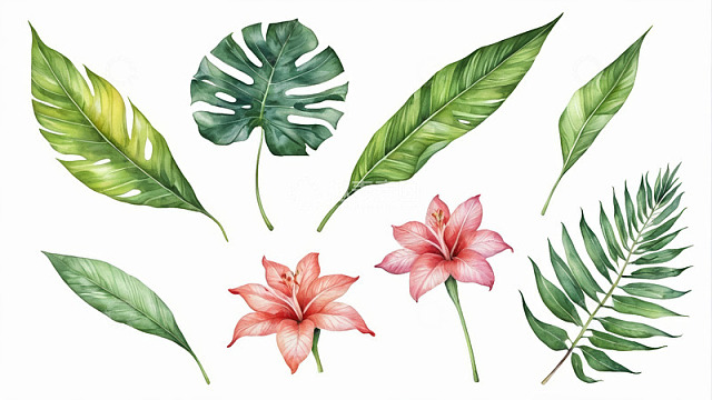 水彩风格热带植物花卉素材