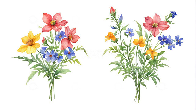水彩风格多彩花卉插画