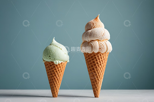 两个不同口味的冰淇淋甜筒