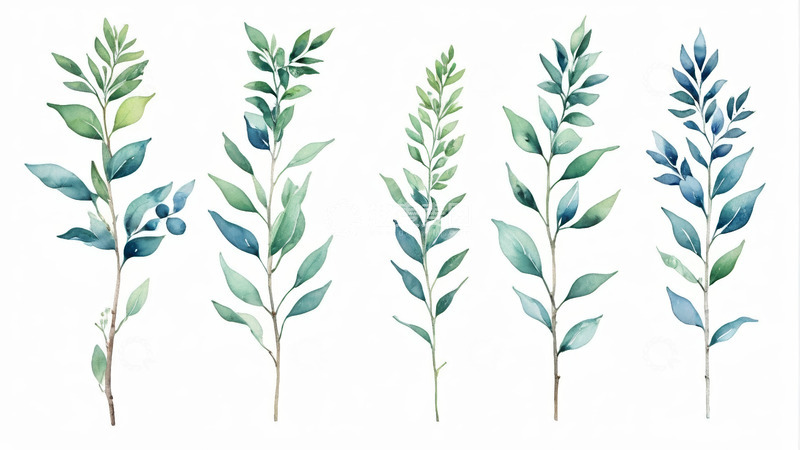 高清大图下载【趣麦麦图】水彩风格植物枝叶设计素材